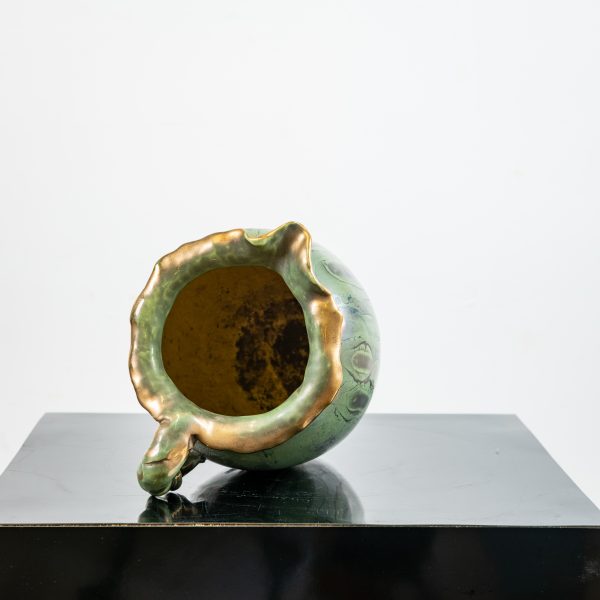 Céramique pichet émaillé vert et or, Louis Auguste Dage circa 1950.