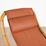 Fauteuil en cuir de salon pliant vintage structure bambou et laiton, Italie, années 1960