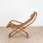 Fauteuil en cuir de salon pliant vintage structure bambou et laiton, Italie, années 1960