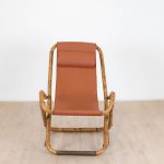 Fauteuil en cuir de salon pliant vintage structure bambou et laiton, Italie, années 1960
