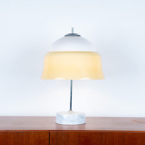 Opaline Glass & Marble Base Mushroom Table Lamp, 1960s